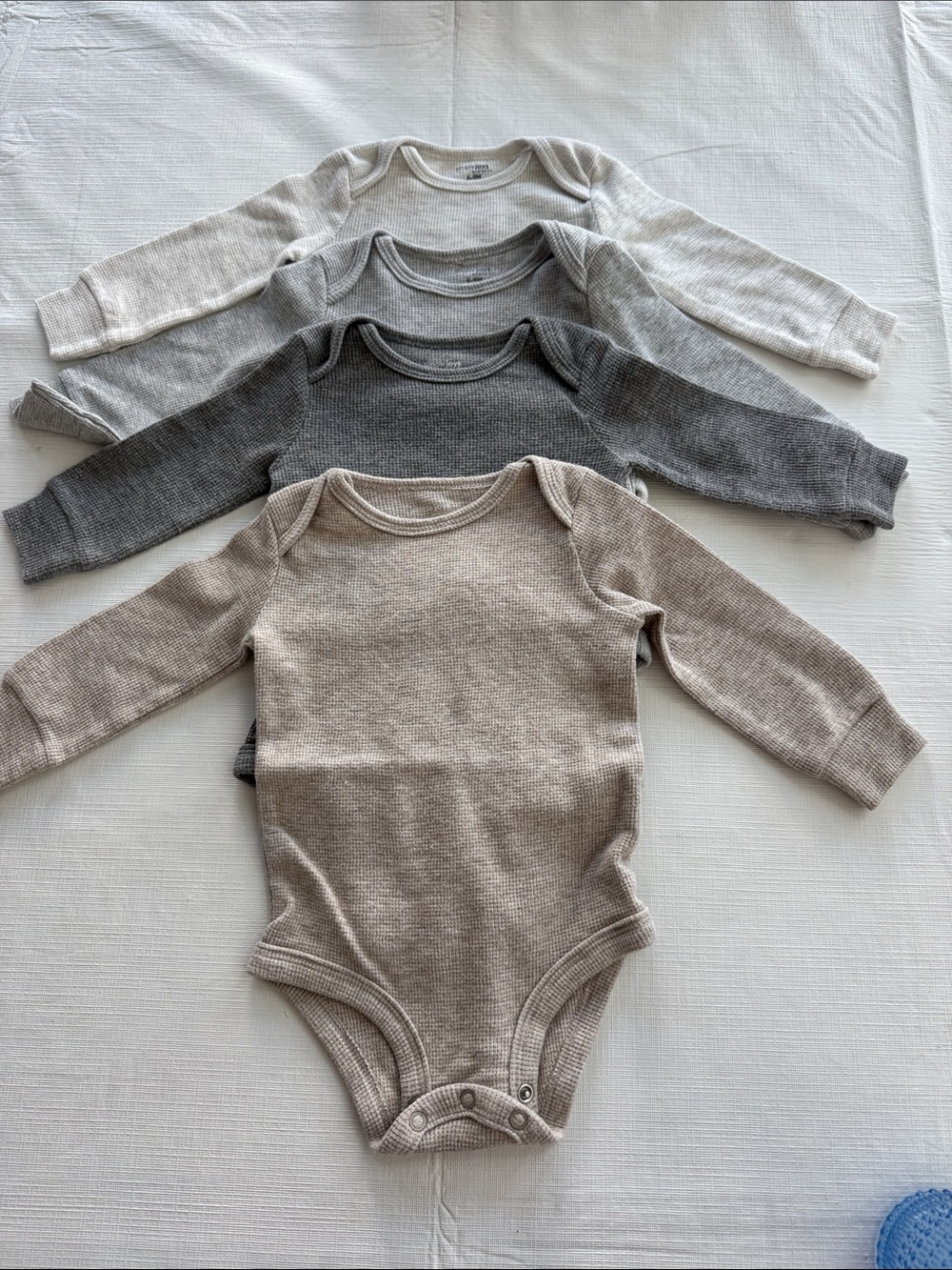 Neutral Ribbed Long-Sleeve Baby One-Piece Bodysuit in Beige, Gray, Light Gray